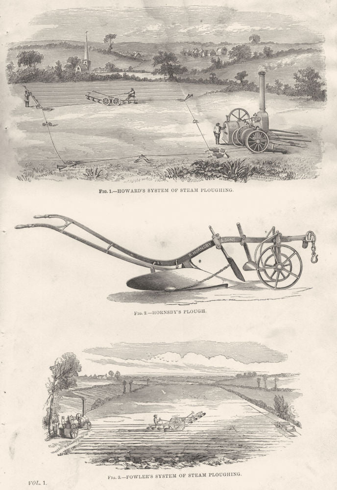 FARM TOOLS. Howard's steam ploughing; Hornsby's Plough; Fowler's 1880 print